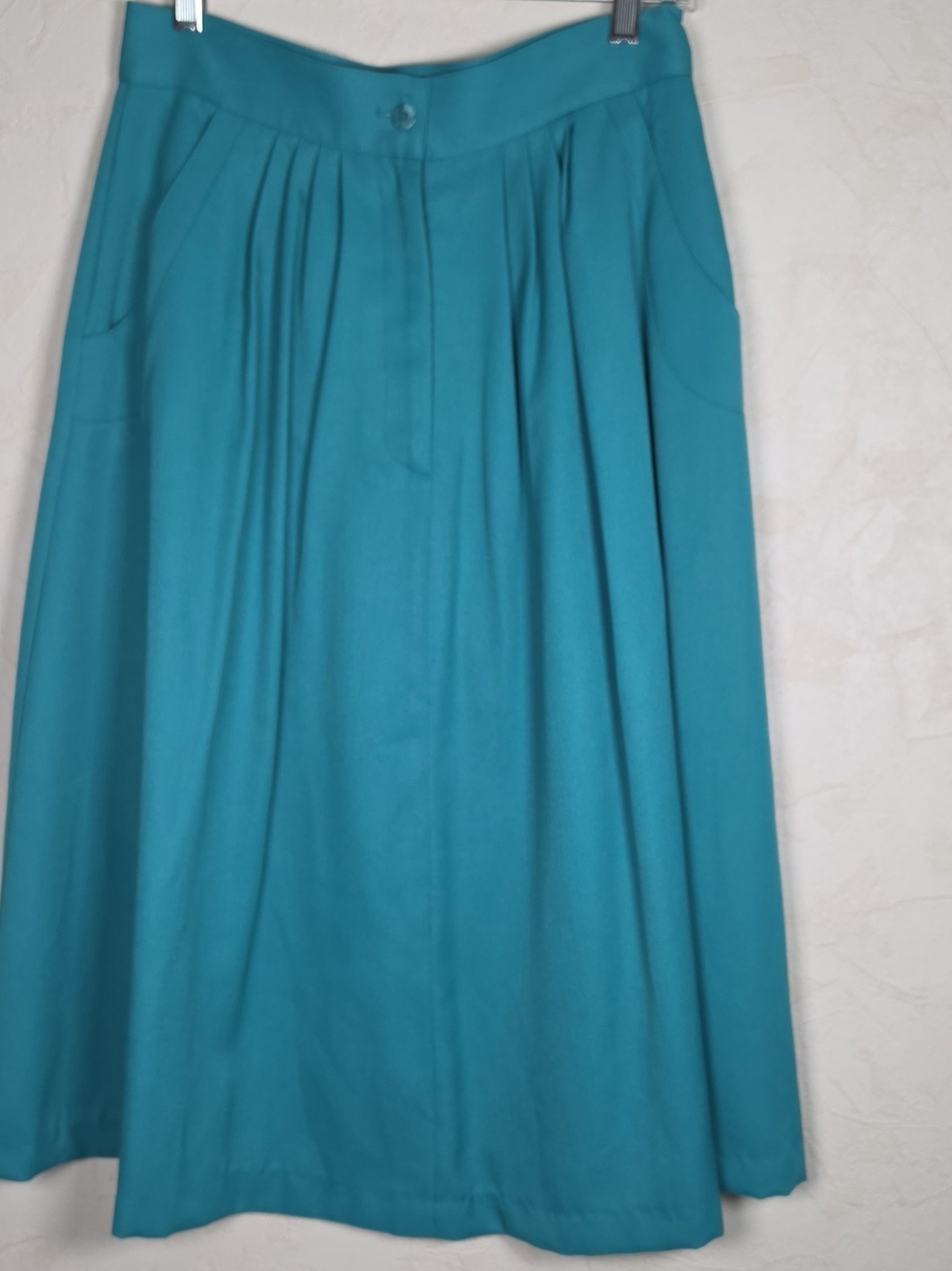 Vtg SK & Co Teal Pleated Midi Skirt with Pockets Womens size 10